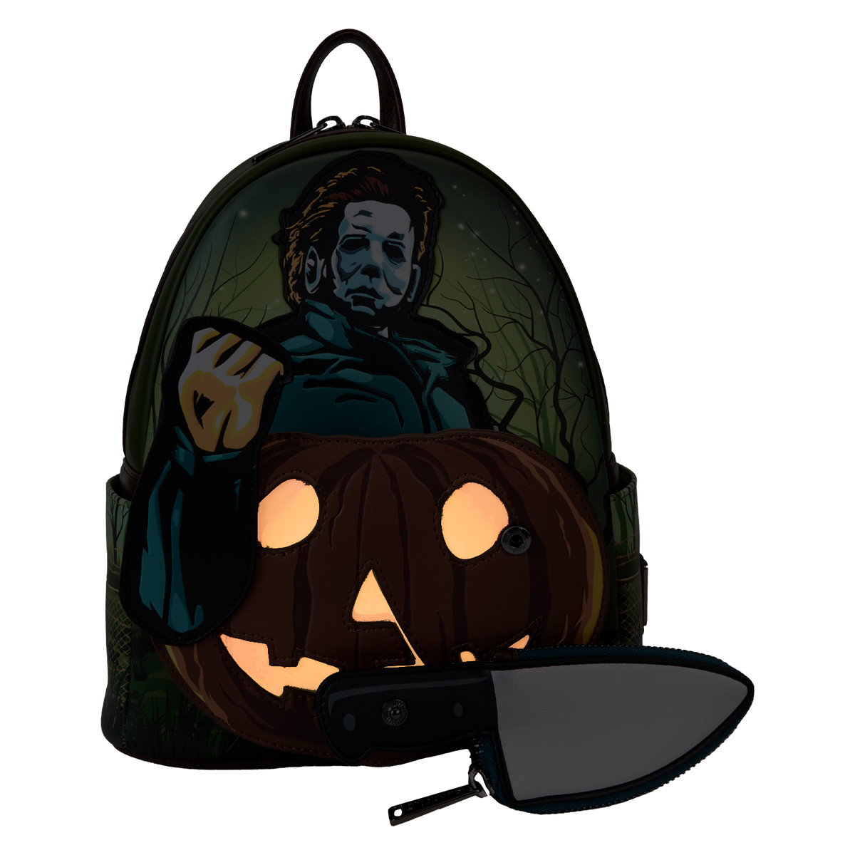 Halloween Michael Myers Pumpkin Glow Mini Backpack With Coin Bag - US 4981