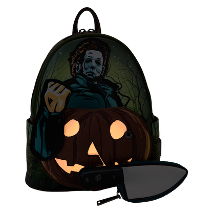 Halloween Michael Myers Pumpkin Glow Mini Backpack With Coin Bag - US 4981